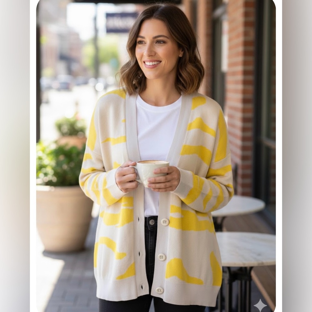 CAbi Yellow and Cream Cardigan Sweater